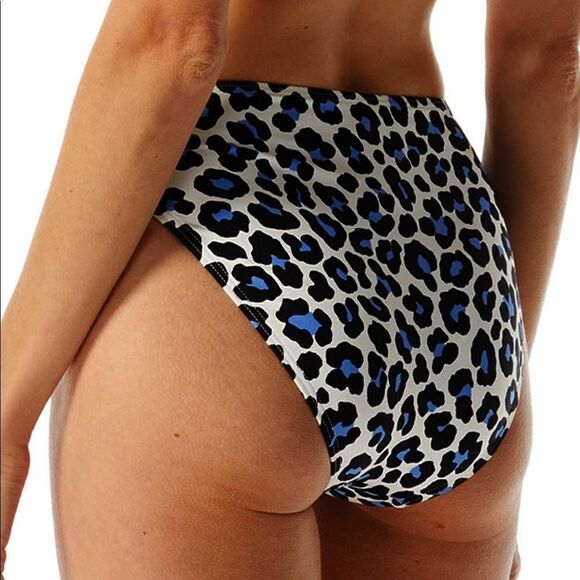 Michael Kors Oasis Crew Blue Leopard High Waist Bikini Bottoms Size Small - Picture 2 of 5